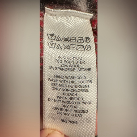 Tahari wool blend hooded cardigan sweater shacket plaid grey red chunky USL warm - Picture 4 of 5